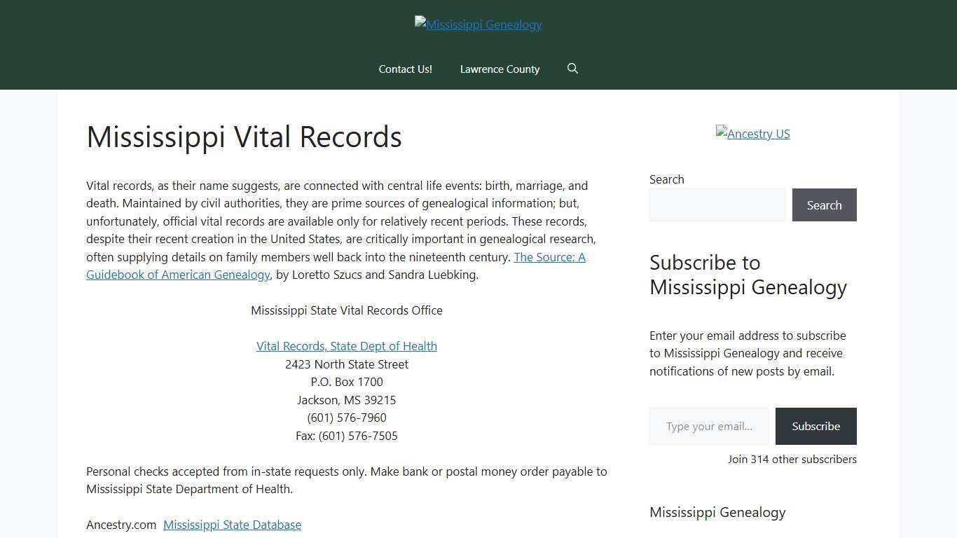Mississippi Vital Records – Mississippi Genealogy