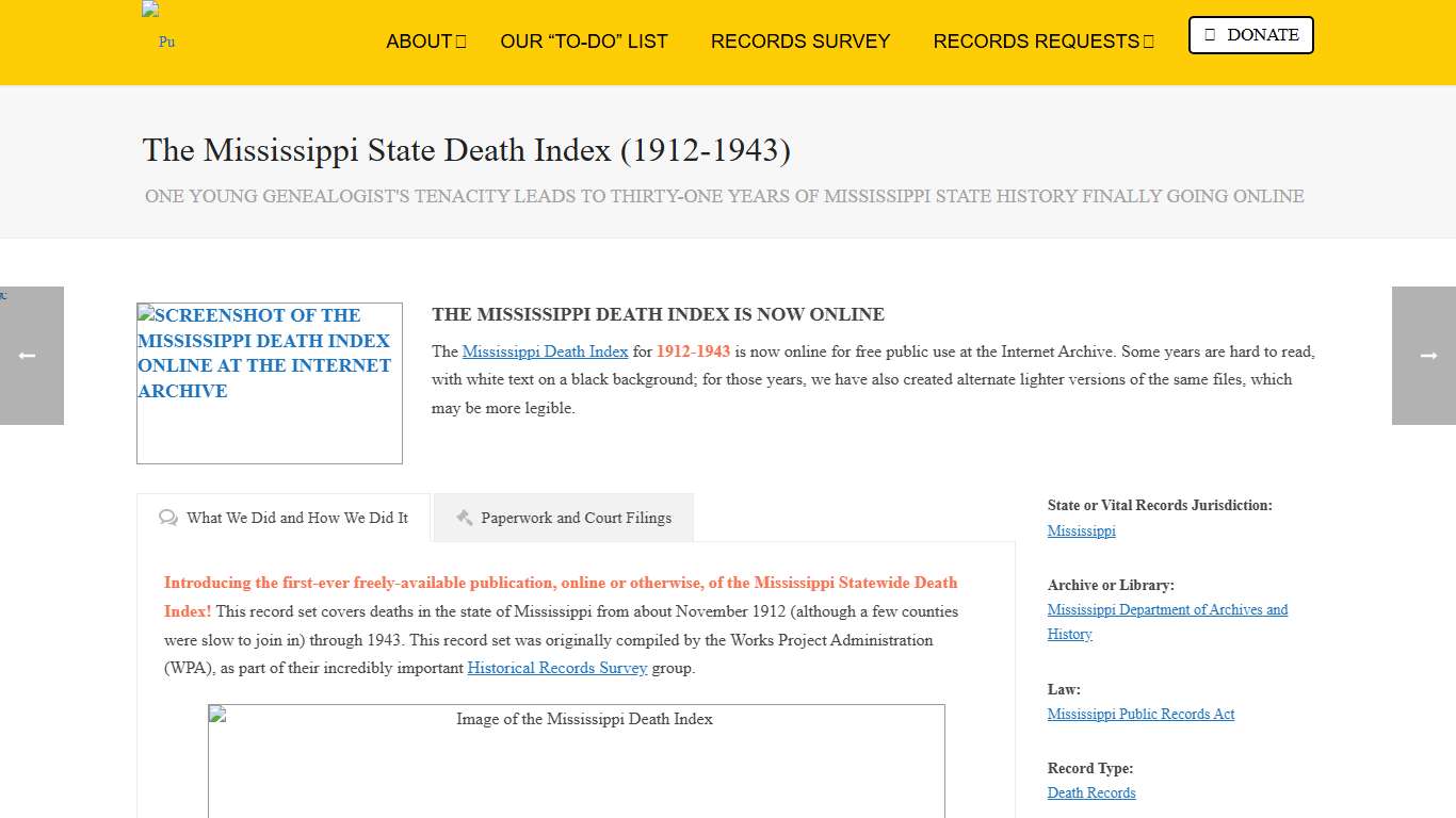 The Mississippi State Death Index (1912-1943) - Reclaim The Records
