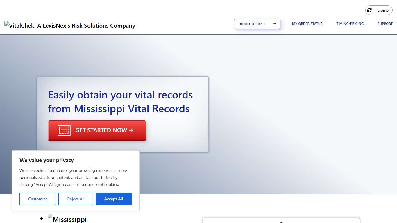 Mississippi Vital Records (MS) Order Certificates - VitalChek